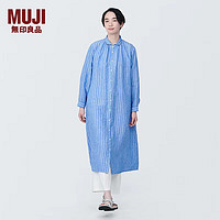 MUJI 無印良品 無印良品（MUJI）女式 麻 水洗 長袖襯衫連衣裙 女裝裙子夏季漢麻襯衫裙BC2JKA4S 藍(lán)色條紋 L  165/88A