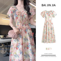 SLY TRO 清倉(cāng)特價(jià) 愛依服同款茶歇法式泡泡袖碎花連衣裙