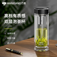 WANXIANG 萬象 雙層玻璃杯V312L禮盒裝360ml居家辦公水杯青灰色商務便攜車載茶杯