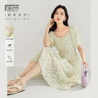 DUIBAI对白泡泡袖碎花连衣裙DDQ086F