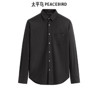 PEACEBIRD 太平鳥 男裝長袖襯衫男潮流休閑襯黑色修身襯衫 B1CAC4Y07 S