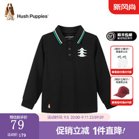 暇步士童装儿童男女童上衣春秋款简约时尚百搭长袖POLO衫钻石黑D款130cm