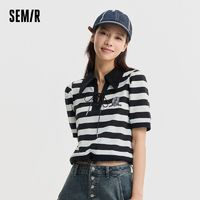 Semir森马女士绣花条纹POLO衫