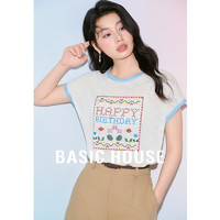 百家好夏季字母印花潮流百搭针织衫-B0624A51592莫迪蓝L110-120斤