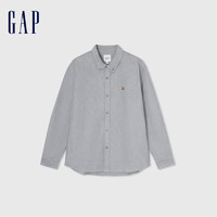 Gap 蓋璞 男女裝 2024春季純棉小熊logo長袖襯衫 890975