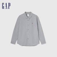 Gap盖璞男女装2024春季纯棉小熊logo长袖衬衫890975
