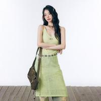 LACRAWFISH大V领镂空吊带针织连衣裙
