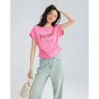 dme德玛纳少女蜜粉T恤2024夏新款减龄感甜酷字母连肩袖短袖女