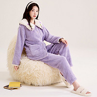manza玛伦萨睡衣女秋冬加绒加厚套装女外穿女士家居服