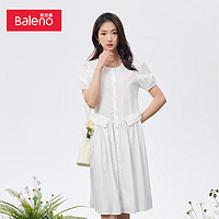 Baleno班尼路女士净色圆领纯棉连衣裙