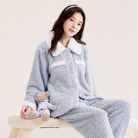 manza玛伦萨睡衣女秋冬豆豆绒加绒加厚套装女士家居服