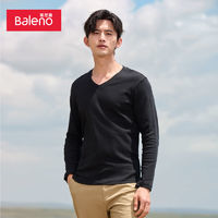 Baleno班尼路2023年男装秋季长袖t恤男纯色V领纯棉宽松上衣新疆棉打底衫