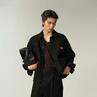 PEACEBIRD太平鸟男装2024春秋款暗纹牛仔宽松工装茄克翻领休闲外套男式夹克
