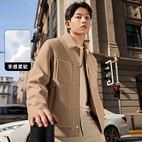 Cabbeen卡宾男装50麦呢夹克简约保暖外套潮流街头外衣通勤A驼色2552/180/XL