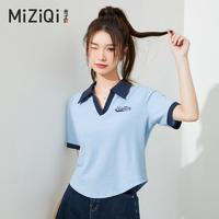米子旗polo衫女士甜美短款绝美上衣洋气卡腰外穿polo领t恤女2024新款夏