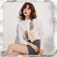 LOUISYAO白鹿语24春款时尚小立领全棉仿珍珠扣女式衬衫