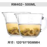 Glasslock韩国进口耐热钢化玻璃牛奶早餐杯带刻度果汁杯可微波炉加热500ml带刻度*2