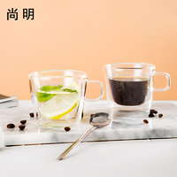 尚明玻璃小杯子简约高硼硅耐热耐高温茶杯带把冲泡器拍档精致品茗杯双层2只装*180ml