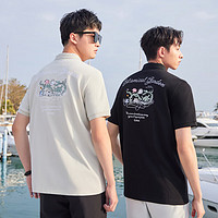 Cabbeen卡宾男士花卉绣印POLO衫2023夏潮流字母短袖