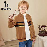 HAZZYS哈吉斯男童半高领针织开身线衣棕驼色