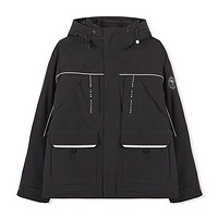 Cabbeen卡宾白鸭绒三防易打理羽绒服反光字母街头宽松潮H煤黑色01