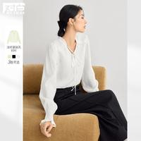 DUIBAI对白2024秋装优雅V领减龄木耳领打揽肩部袖口女式长袖衬衫