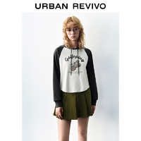 URBAN REVIVO UR 秋季新款 女裝時(shí)尚休閑撞色印花連帽長(zhǎng)袖T恤 UYY440047