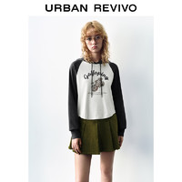 URBANREVIVOUR秋季新款女装时尚休闲撞色印花连帽长袖T恤UYY440047