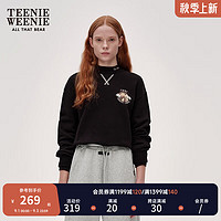 TEENIEWEENIE小熊2024年秋季圆领卫衣加绒复古时髦宽松上衣女黑色165/M