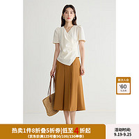 DUSHU 獨(dú)束 大碼女裝設(shè)計(jì)感簡(jiǎn)約顯瘦收腰T恤微胖MM夏日時(shí)髦百搭短袖上衣 奶油乳酪 3