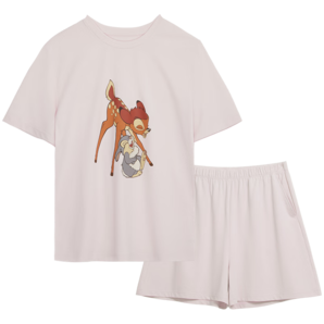 ubras迪士尼聯(lián)名快樂云棉落肩短袖情侶睡衣女家居服套裝女舒適透氣 柔灰紫色 M