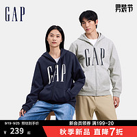 Gap 蓋璞 男女裝2024秋季新款印花660128字母logo抓絨連帽衛(wèi)衣休閑外套