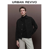 URBAN REVIVO UR2024春季男裝潮流休閑寬松翻領(lǐng)百搭牛仔外套UMF840006 黑色 M