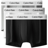 CalvinKlein内衣【明星同款】男士三条ck提花防夹臀棉质低腰平角内裤男U2664998-太空黑/月光白/椰青灰3条XL