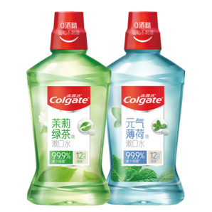 高露潔（Colgate）茶健漱口水500ml+冰爽漱口水500ml無酒精清新口氣防蛀抑菌含漱液