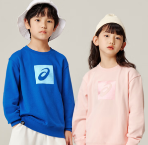 PLUS會(huì)員！ASICS 亞瑟士 兒童圓領(lǐng)印花 衛(wèi)衣  1406藍(lán)色