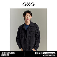 GXG男装商场同款黑色尼龙防风透气微皱易打理衬衫GEX10315343黑色165/S