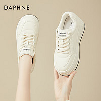 DAPHNE达芙妮厚底增高小白鞋女2024秋季新款百搭运动圆头板鞋休闲鞋米色38标准码