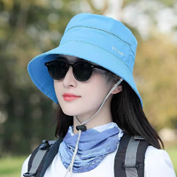 京京怡（JINGJINGYI）帽子女户外防晒遮阳帽运动太阳帽女款遮脸透气盆帽渔夫帽防晒帽宝蓝色可调节大小
