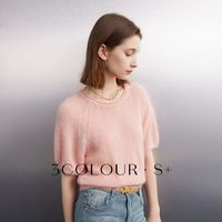 3COLOUR三彩女士毛绒针织衫圆领插肩袖短款毛衣浅粉170/92A/XL