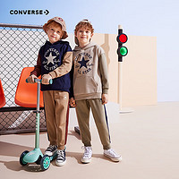 CONVERSE 匡威 童裝男童女童加絨加厚連帽衛(wèi)衣長褲2件套2024冬新款兒童套裝