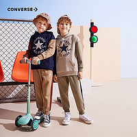 CONVERSE 匡威 童裝男童女童加絨加厚連帽衛(wèi)衣長(zhǎng)褲2件套2024冬新款兒童套裝