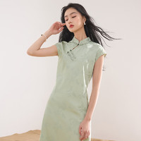 3COLOUR三彩2024夏季薄荷曼波连衣裙改良旗袍裙新中式女薄荷绿155/80A/S