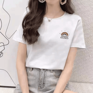 柯詩曼情侶裝夏季2024新款潮流寬松衣服網紅ins感短袖情侶款t恤 （短）袖-白色彩虹 M【95-110斤】
