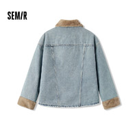 Semir 森馬 牛仔棉服女拼接毛領美式復古 牛仔淺中藍88601 M 160/84A