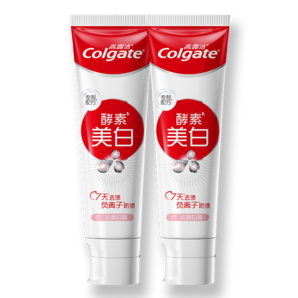 高露潔（Colgate）酵素亮白去黃去漬防漬美白牙膏120gx2支 白桃味 清新口氣