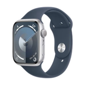 Apple/蘋果 Watch Series 9 智能手表GPS款45毫米銀色鋁金屬表殼 風(fēng)暴藍(lán)色運(yùn)動型表帶M/L MR9E3CH/A