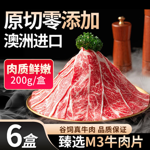 多小貝原切M3牛肉片澳洲進(jìn)口新鮮雪花肥牛片安格斯谷飼牛肉卷火鍋食材 M3牛肉片【6盒/1200g】