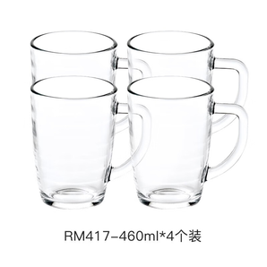 Glasslock進口鋼化玻璃家用早餐杯果汁杯牛奶飲水杯飲料帶把手水杯 帶把手460ml*4個