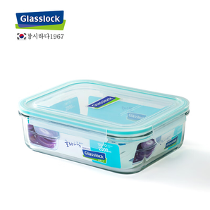 Glasslock韓國進口鋼化玻璃保鮮盒長方形便當盒加厚耐摔飯盒碗 2000ml